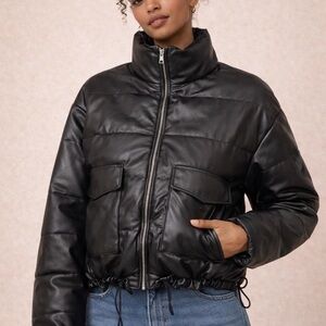 H&M Black Leather Puffer Jacket
